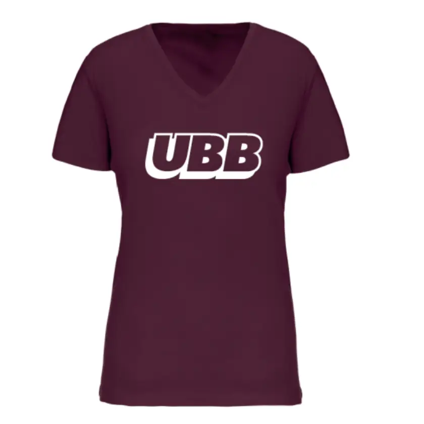T-shirt supporter UBB femme coloris bordeaux avec logo UBB blanc sur la poitrine, coupe ajustée en coton.