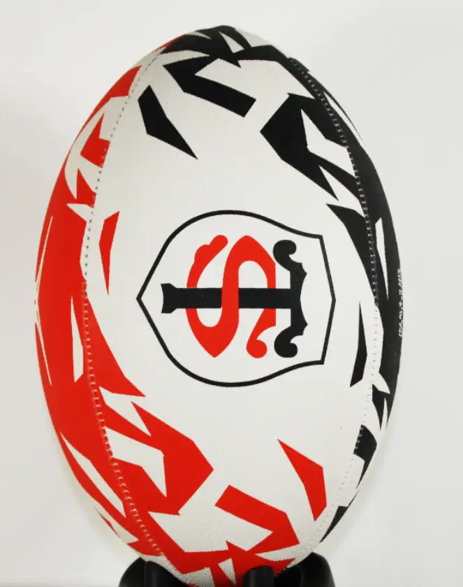 Ballon Gilbert supporter T5 Stade Toulousain 2026 blanc rouge noir avec grip en caoutchouc