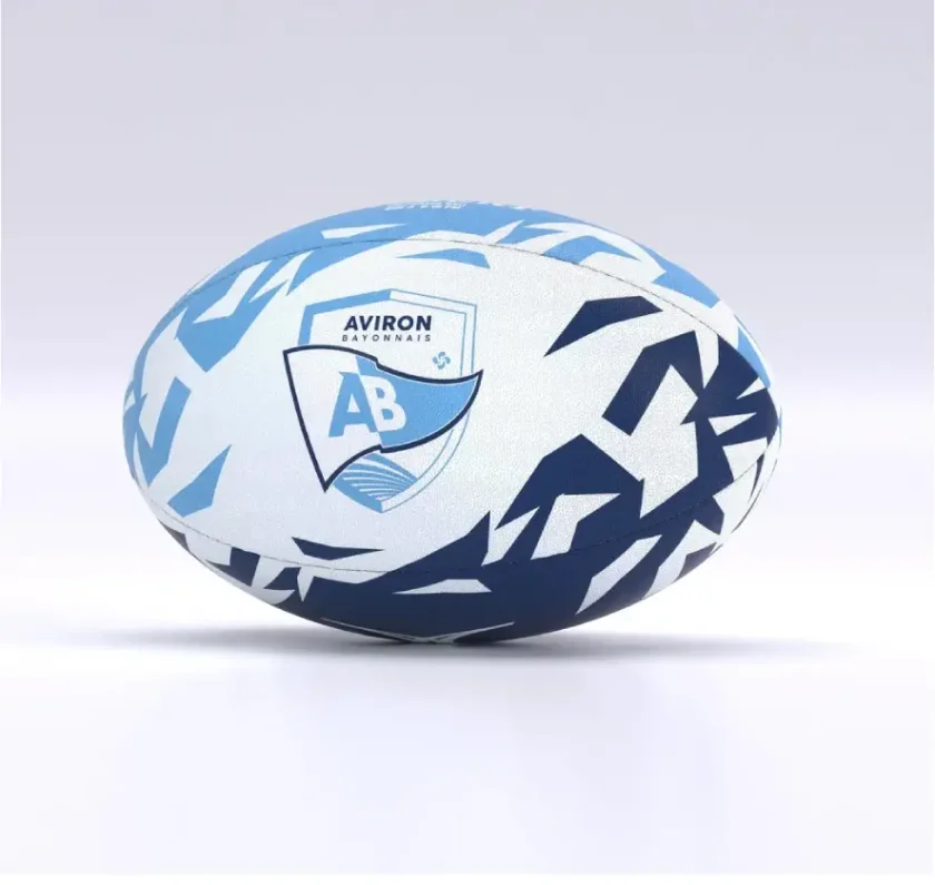 Ballon Gilbert officiel supporter Aviron Bayonnais Taille 5 bleu et blanc avec logo du club