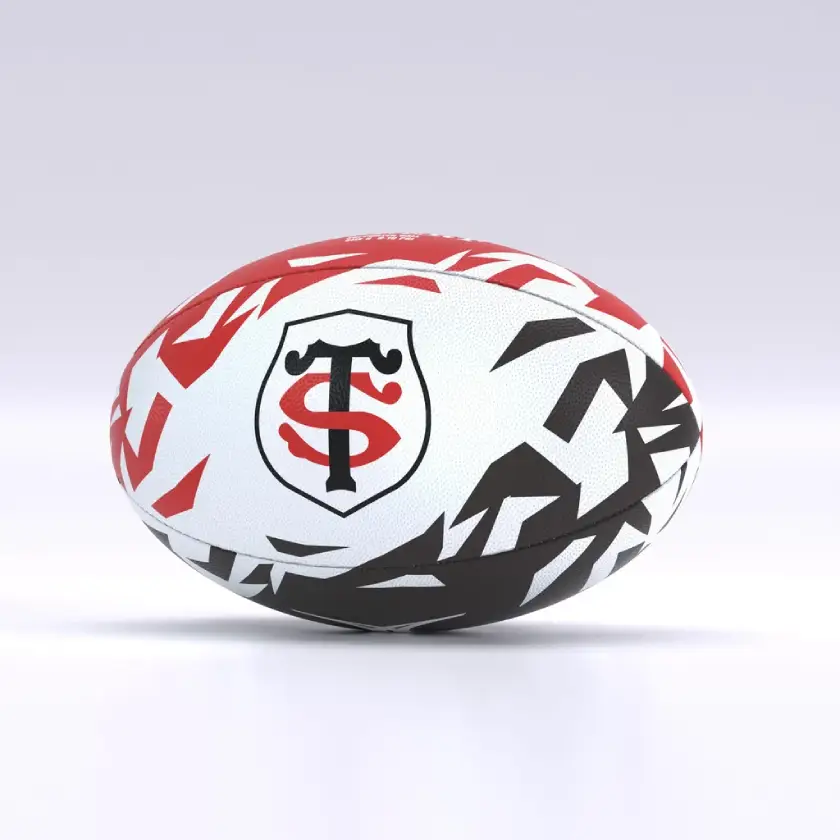 Ballon blanc noir et rouge du Stade Toulousain, avec logo du club