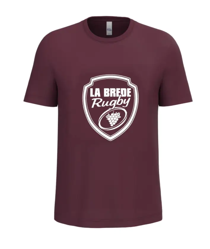 T-shirt rugby homme La Brède Rugby bordeaux avec logo blanc du club imprimé sur le devant.