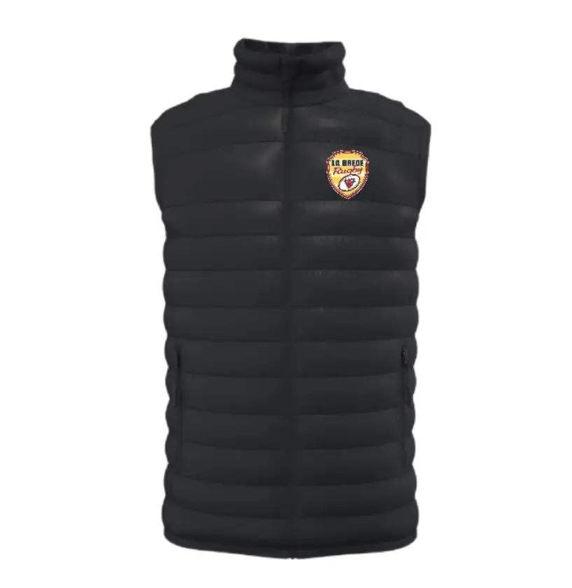 Doudoune sans manches noir homme La Brède Rugby avec logo du club brodé sur le cœur et col montant.